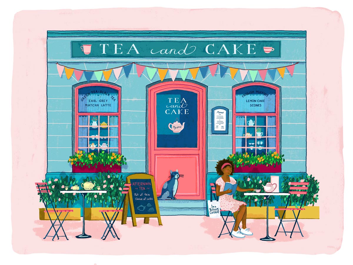 Illustration of thea shop store front